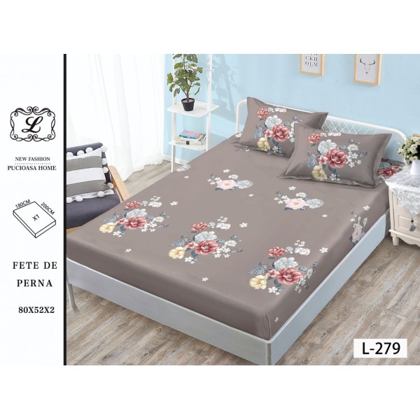 Cearșaf cu Elastic și 2 Fețe de Pernă – Model Floral Gri Elegant, 180x200 cm, OHT-041 Cearșaf cu Elastic și 2 Fețe de Pernă – Model Floral Gri Elegant, 180x200 cm, OHT-041