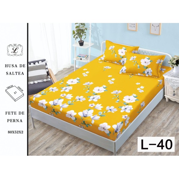 Cearșaf cu Elastic și 2 Fețe de Pernă – Model Floral Galben Intens, 180x200 cm, OHT-062 Cearșaf cu Elastic și 2 Fețe de Pernă – Model Floral Galben Intens, 180x200 cm, OHT-062