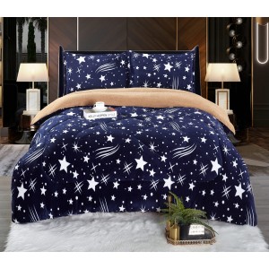 Pilota Cocolino cu Blăniță 200x230 cm + 2 Fețe de Pernă – Albastru Închis cu Model Stele, PDC-009