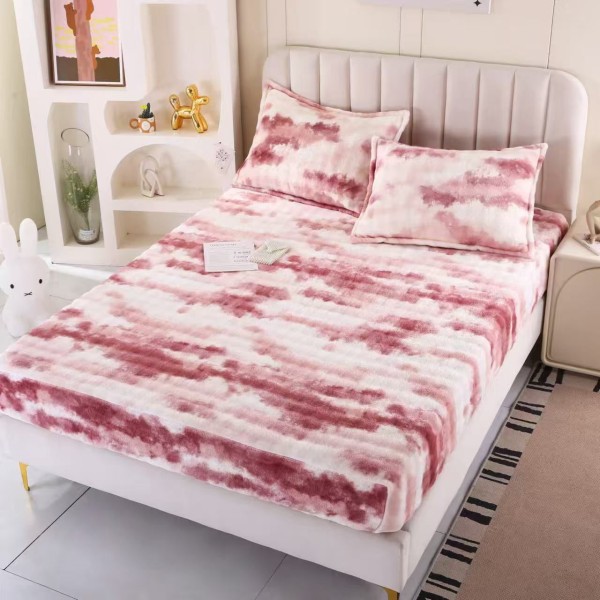 Cearșaf cu Elastic 180x200 din Blăniță de Iepure + 2 Fețe de Pernă – Model Degrade Alb-Roz, HP-025