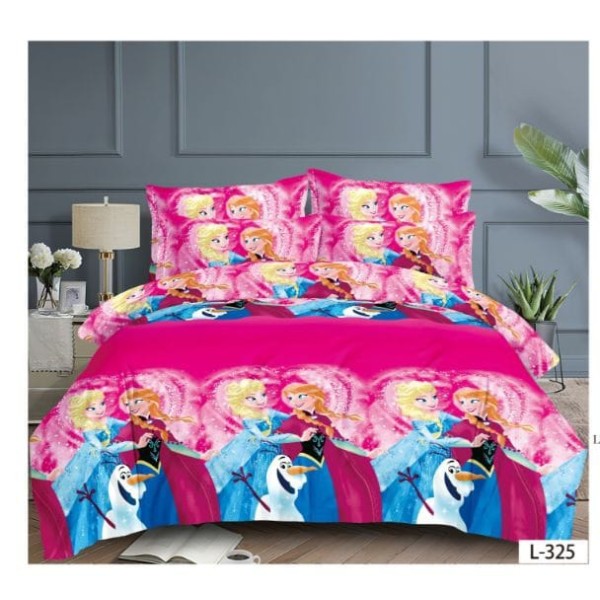 Lenjerie de Pat Finet 6 Piese – Pat Dublu – Frozen Elsa & Anna, Roz, LCC-071