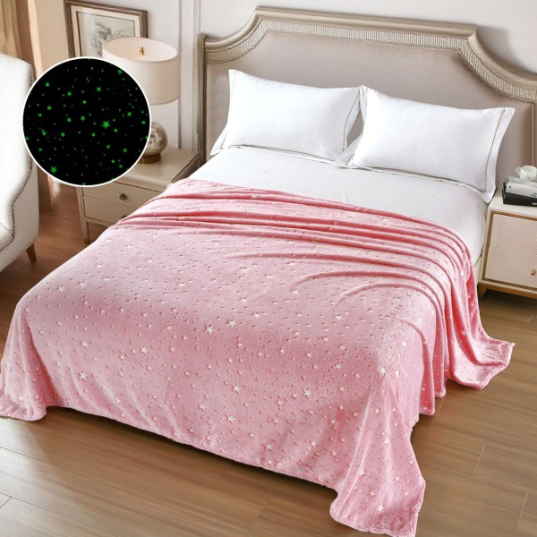 Pătură Cocolino Fosforescentă 200x230 cm, roz cu stele, PCS-053