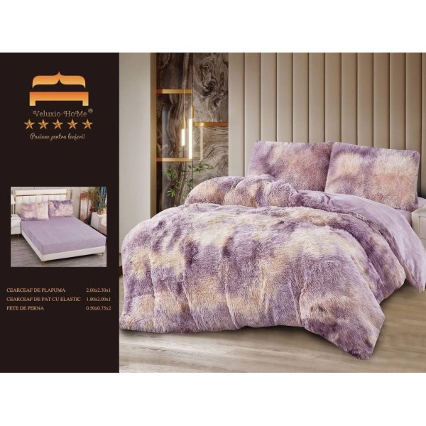 Lenjerie Cocolino Fluffy pat dublu cu elastic mov - bej degrade, LFF-005