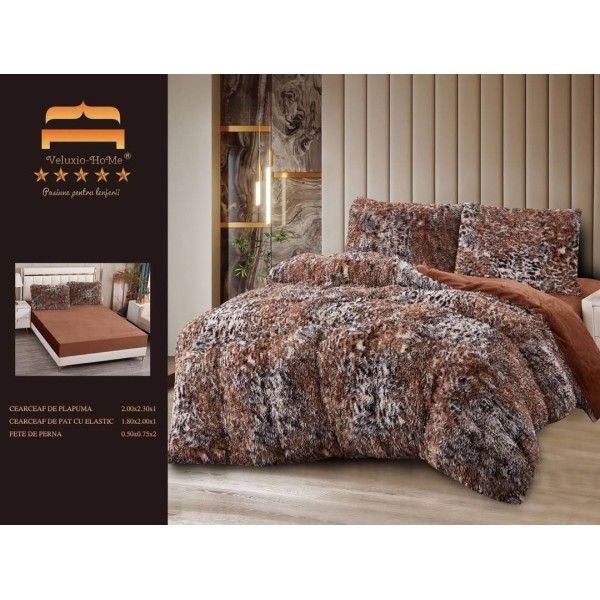 Lenjerie Cocolino Fluffy pat dublu cu elastic maro - bej degrade, LFF-006