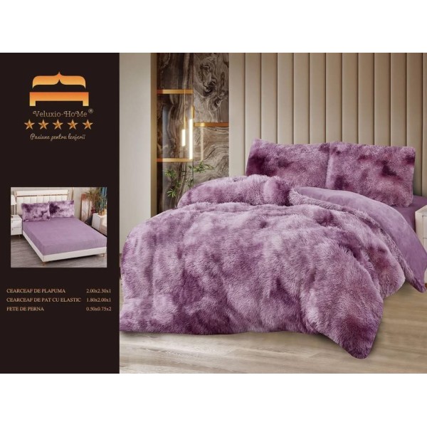 Lenjerie Cocolino Fluffy pat dublu cu elastic mov - lila degrade, LFF-008