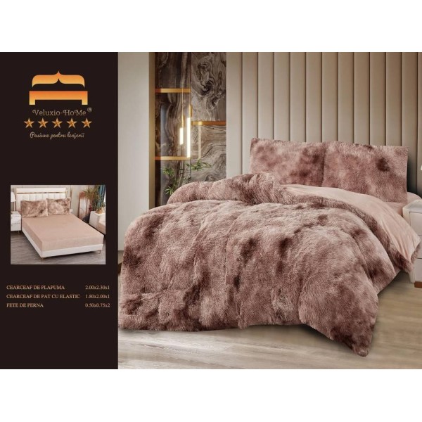 Lenjerie Cocolino Fluffy pat dublu cu elastic maro - cappuccino degrade, LFF-009