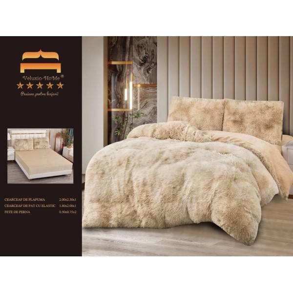 Lenjerie Cocolino Fluffy pat dublu cu elastic bej degrade, LFF-012