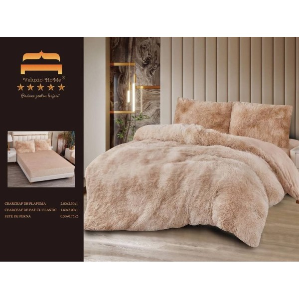 Lenjerie Cocolino Fluffy pat dublu cu elastic crem degrade, LFF-013