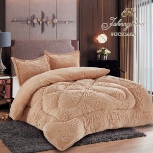 Pilota Cocolino cu Blăniță 200x230 cm+ 2 Fețe de Pernă, Bej, Model Fluturi Reliefați, PDC-109