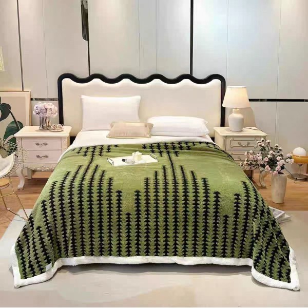 Pătură Cocolino cu Blăniță 200x230 cm – Model Brazi, Verde, PCT-047