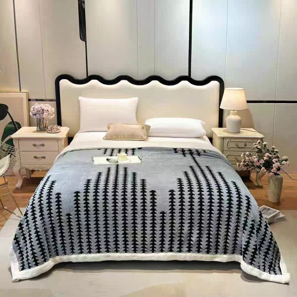 Pătură Cocolino cu Blăniță 200x230 cm – Model Brazi, Gri deschis, PCT-049