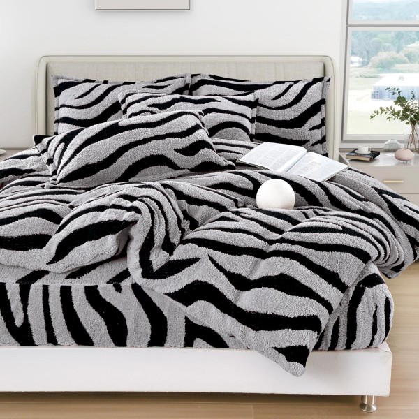 Lenjerie Cocolino 4 Piese Pat Dublu cu Cearșaf Elastic – Gri cu Dungi Negre, LCE-088