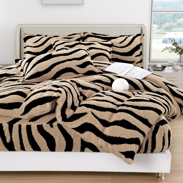 Lenjerie Cocolino 4 Piese Pat Dublu cu Cearșaf Elastic – Bej cu Dungi Negre, LCE-095 Lenjerie Cocolino 4 Piese Pat Dublu cu Cearșaf Elastic – Bej cu Dungi Negre, LCE-095