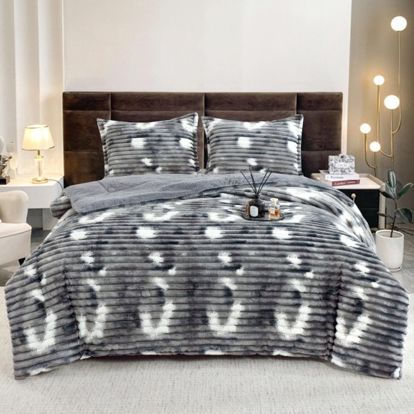 Set Pilota Cocolino 200x230 cm + 2 Fete de Pernă – Model Gri cu Dungi și Accente Albe, PDC-066