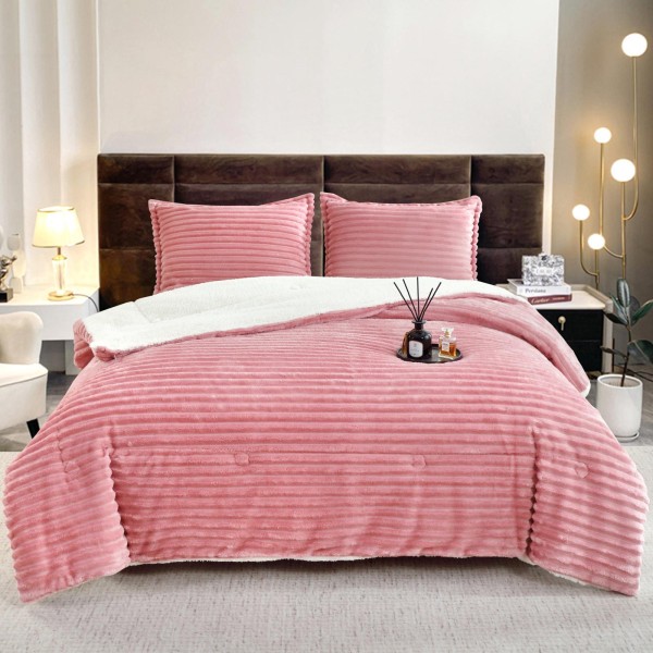 Set Pilota Cocolino 200x230 cm + 2 Fete de Pernă – Model Roz Dungi, PDC-068