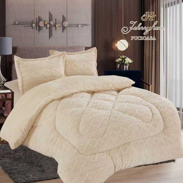 Set Pilota Cocolino 200x230 cm + 2 Fete de Pernă – Model Crem, Crosetat, PDC-071