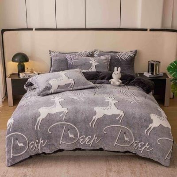 Lenjerie Cocolino 1 Persoană 4 Piese – Model Căprioare Gri, LSC-009