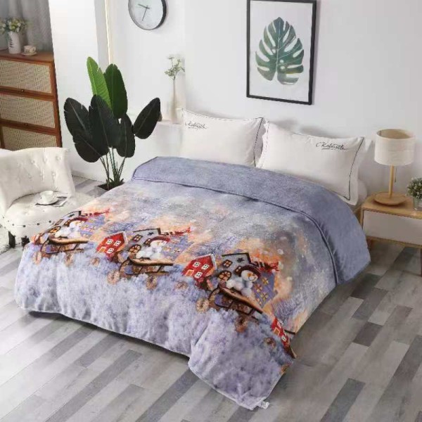 Pătură Cocolino 200x230 cm model iarnă cu căsuțe roșii și ursuleți – moale, călduroasă și pufoasă, PTC-004