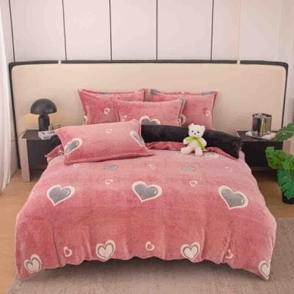 Lenjerie Cocolino 1 Persoană 4 Piese – Model - Inimioare Roz Gri, LSC-007