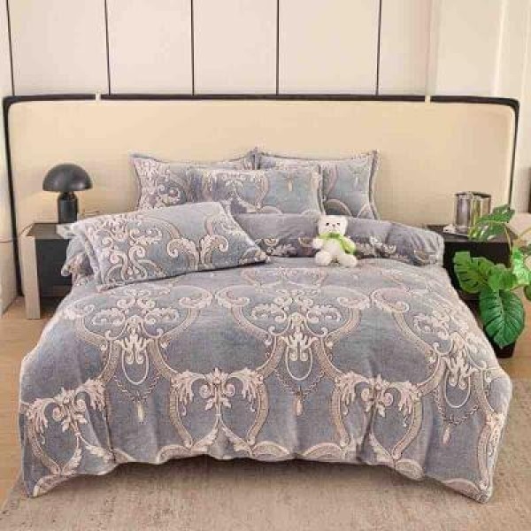 Lenjerie Cocolino 1 Persoană 4 Piese – Model - Model Baroc Gri Elegant, LSC-001