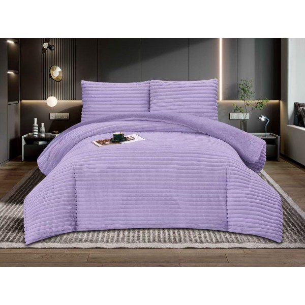 Set Pilota Cocolino 200x230 cm + 2 Fete de Pernă – Model Uni Mov Catifelat, Călduroasă și Pufoasă, PDC-130