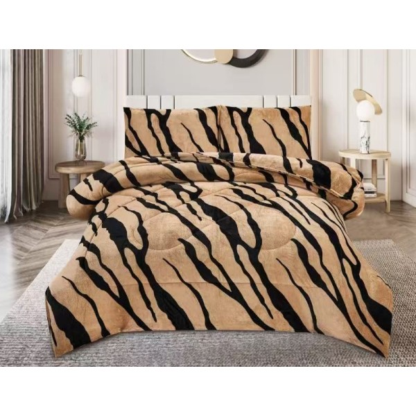 Pilota cu Blăniță 200x230 cm + 2 Fețe de Pernă – Model Animal Print Bej cu Negru, PDC-051