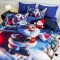 Set Lenjerie Pat Dublu Finet 6 Piese cu Cearșaf cu Elastic 5D – Model Moș Crăciun Albastru, LTC-017