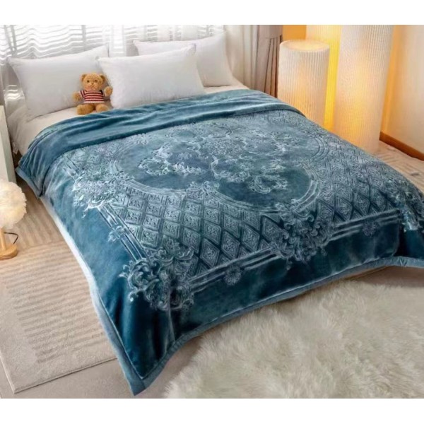 Pătură dublă groasă model baroc albastru petrol – moale, pufoasă și elegantă 200 x 230 cm, PCDU-020