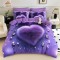 Lenjerie Pat 6 Piese 5D cu Cearșaf Elastic – Inimă Violet cu Cristale, LFL-076