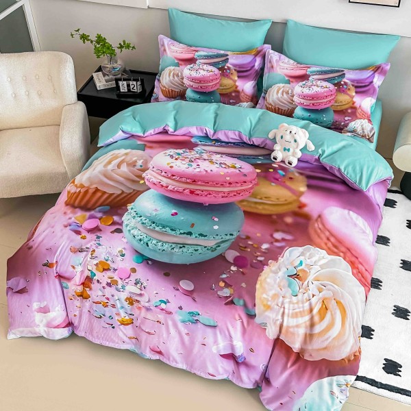 Lenjerie Pat 6 Piese 5D cu Cearșaf Elastic – Model Macarons Multicolor, LFL-084