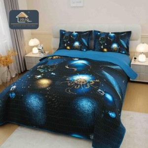 Cuvertură din Finet 220x240cm + 2 Fețe de Pernă – Model Galaxie Albastră Lux, LTC-090