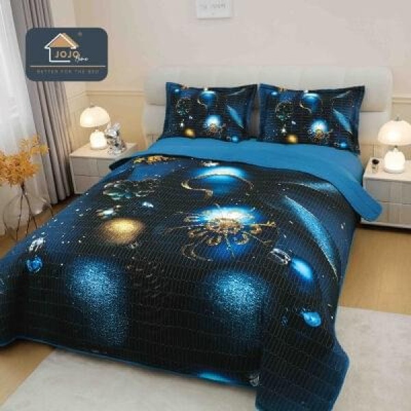 Cuvertură din Finet 220x240cm + 2 Fețe de Pernă – Model Galaxie Albastră Lux, LTC-090