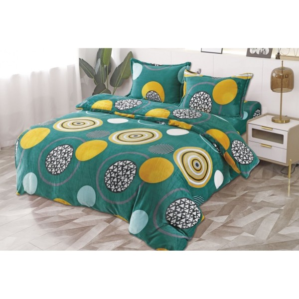 Set Lenjerie Cocolino 4 Piese Pat Dublu – Model Model Cercuri Verde-Galben, LDC-073