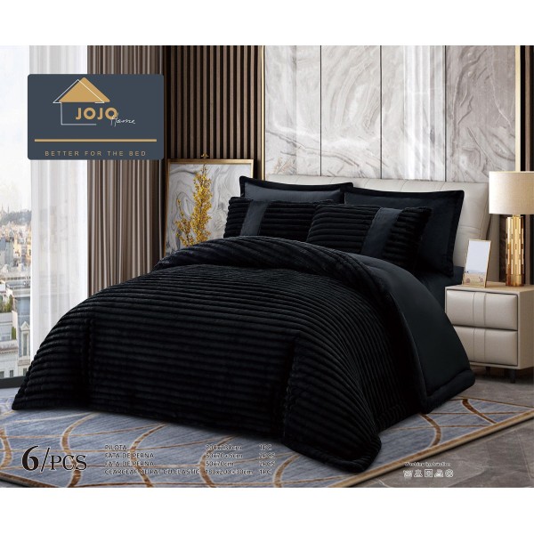 Lenjerie de pat Cocolino cu pilotă inclusă și cearșaf cu elastic, 6 piese, blană de iepure negru, LCE-101