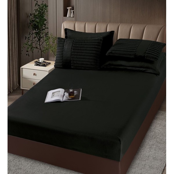 Lenjerie de pat Cocolino cu pilotă inclusă și cearșaf cu elastic, 6 piese, blană de iepure negru, LCE-101