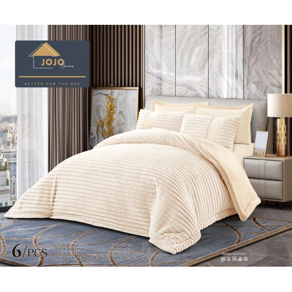 Lenjerie de pat Cocolino cu pilotă inclusă și cearșaf cu elastic, 6 piese, blană de iepure crem, LCE-104