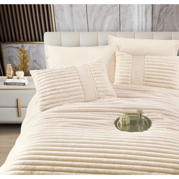 Lenjerie de pat Cocolino cu pilotă inclusă și cearșaf cu elastic, 6 piese, blană de iepure crem, LCE-104