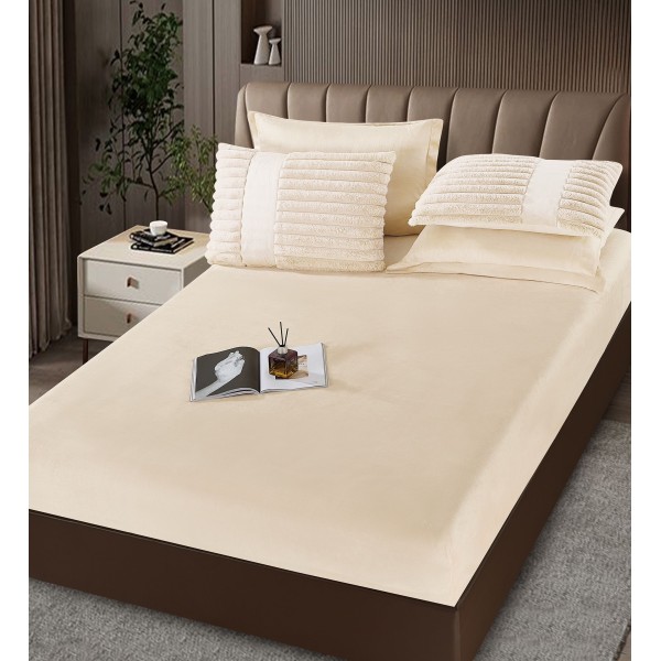 Lenjerie de pat Cocolino cu pilotă inclusă și cearșaf cu elastic, 6 piese, blană de iepure crem, LCE-104