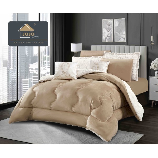 Lenjerie de pat cu pilotă inclusă și cearceaf cu elastic, 6 piese, blană iepure bej – set premium catifelat, LCE-107