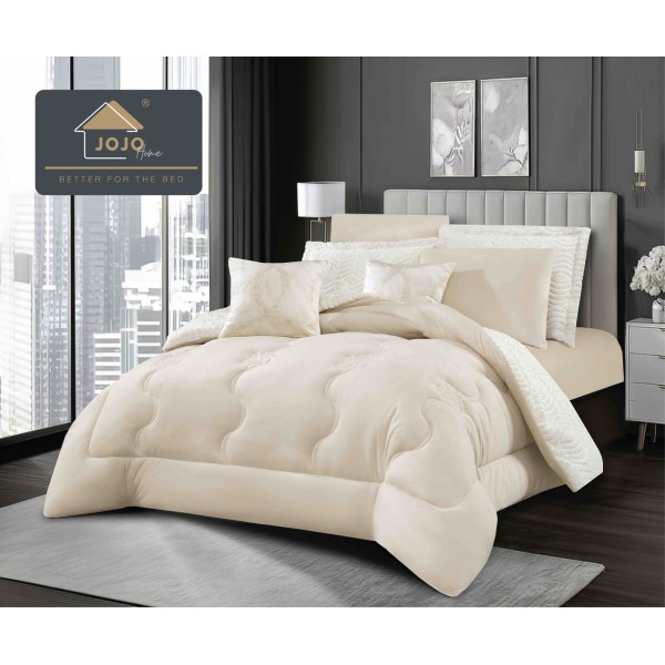 Lenjerie de pat cu pilotă inclusă și cearceaf cu elastic, 6 piese, blană iepure bej crem – set premium catifelat, LCE-109