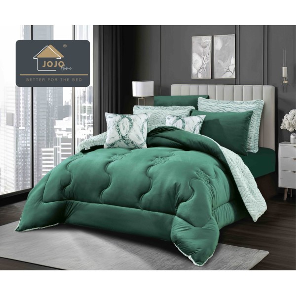 Lenjerie de pat cu pilotă inclusă și cearceaf cu elastic, 6 piese, blană iepure verde – set premium catifelat, LCE-111