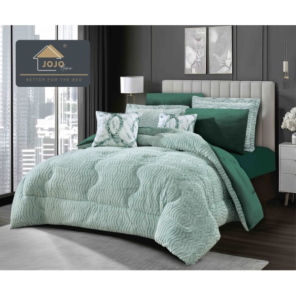 Lenjerie de pat cu pilotă inclusă și cearceaf cu elastic, 6 piese, blană iepure menta – set premium catifelat, LCE-112