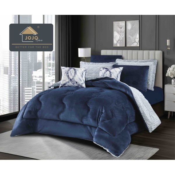 Lenjerie de pat cu pilotă inclusă și cearceaf cu elastic, 6 piese, blană iepure Bleumarin Elegant, LCE-113