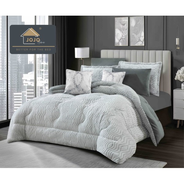 Lenjerie de pat cu pilotă inclusă și cearceaf cu elastic, 6 piese, blană iepure gri elegant, LCE-116