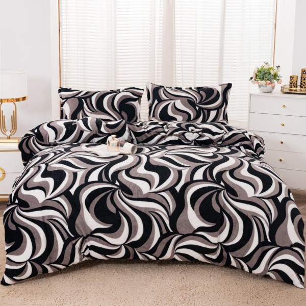 Pilota cu Blăniță 200x230 cm + 2 Fețe de Pernă – Model Abstract Alb-Negru, PDC-139