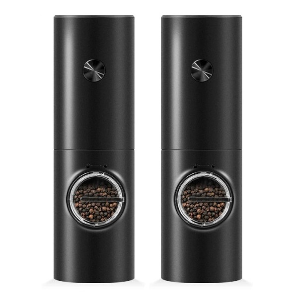 Set 2 Rasnite Electrice Pentru Sare, Piper Sau Alte Condimente, Inoxidabil, Nivel Rasnire Ajustabil, Negru, OGR-010