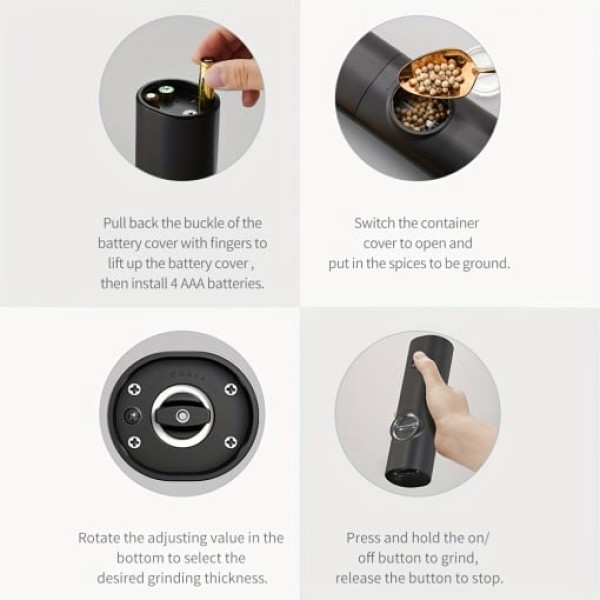 Rasnita electrica pentru sare, piper, condimente, led, 5 dimensiuni de macinare, negru, OGR-009