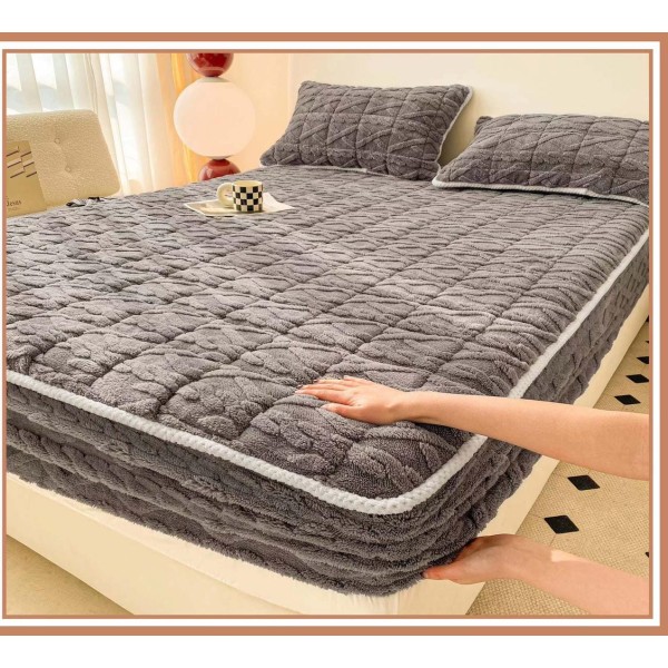 Husa Topper Cocolino Matlasata 160x200cm, Model Tricotat, cu Bordura, Gri inchis, HTC-078