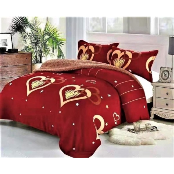 Pilota cu Blăniță 200x230 cm + 2 Fețe de Pernă – Model inimioare roșii elegante, PDC-136