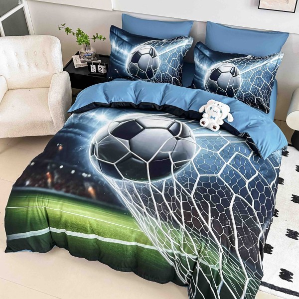 Lenjerie Pat 6 Piese 5D cu Cearșaf Elastic – Model Fotbal, Design Realistic, LFL-087